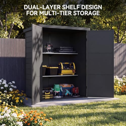 aoxun 55 cuft outdoor tall storage shed, 5×3×7ft, front angle view