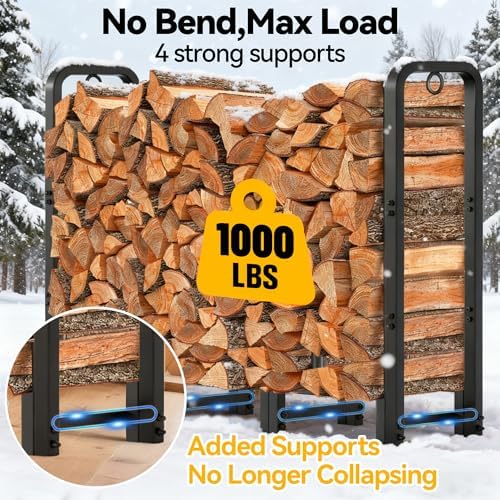 amagabeli 4ft firewood rack stand adjustable indoor outdoor shown in use