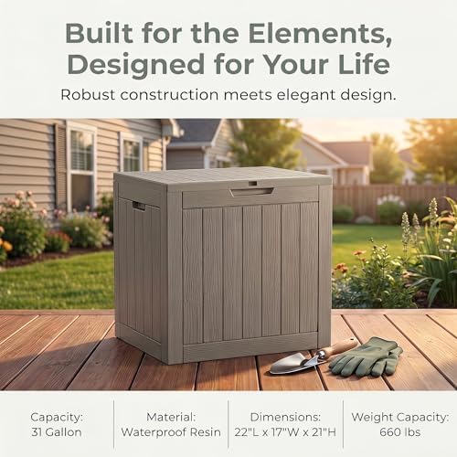 nicbex 30 gallon deck box, waterproof resin outdoor, side view