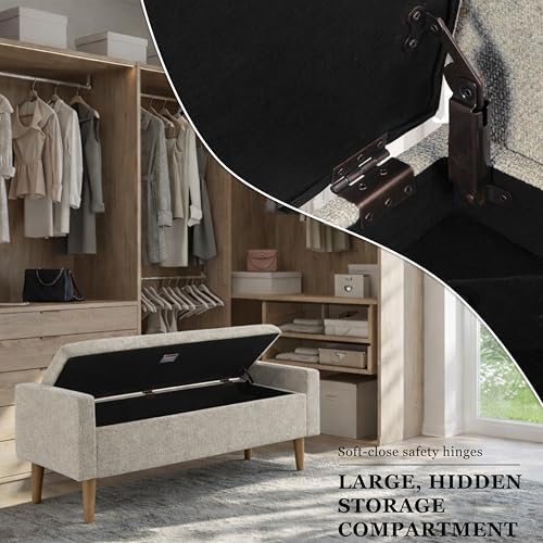 homepop fulton 48" storage bench - textured cream on a desk or shelf