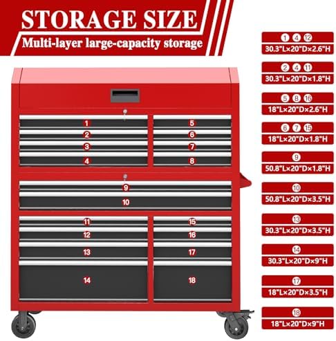 larbanke 60'' rolling tool chest combo, 18-drawer heavy, side view