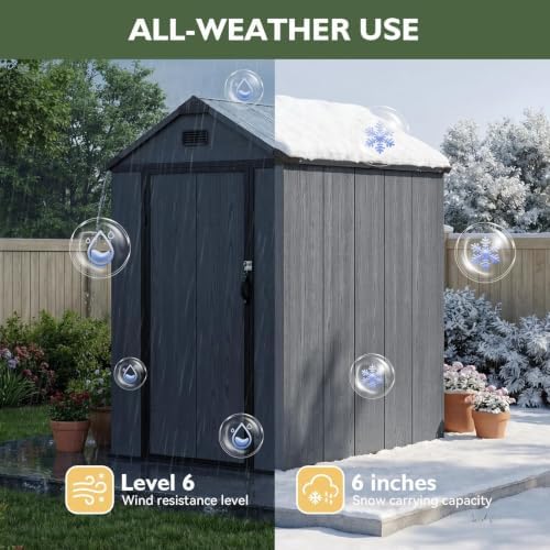 aoxun 4×6 ft all-weather resin storage shed, dark, side view