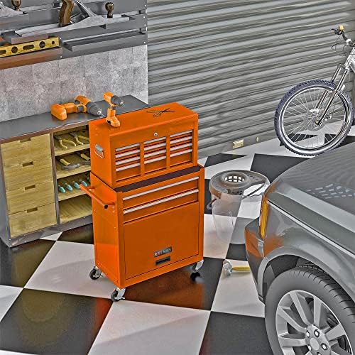ryh 8 drawers rolling tool chests (orange, 8, front angle view