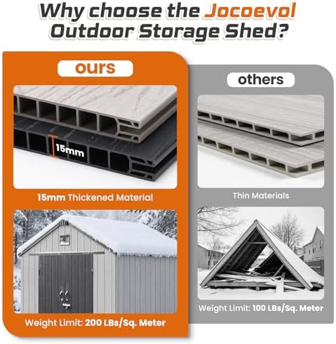 jocoevol heavy duty storage shed, 8x10ft resin outdoor, front angle view
