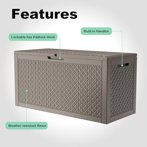 110 gallon outdoor storage box waterproof, resin lockable, close-up detail
