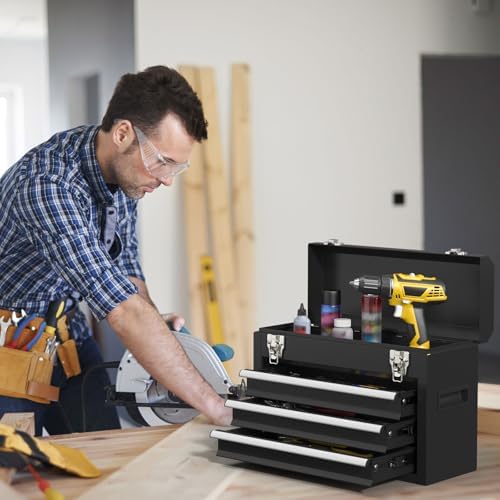 portable metal tool box – 3 drawers lockable on a desk or shelf
