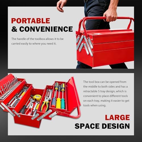 yatointo metal cantilever tool box 18 inch, 3 showing dimensions