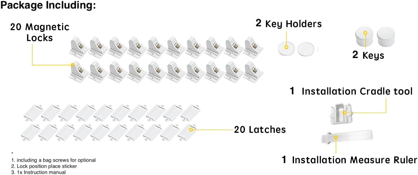 Vmaisi 20 Pack Magnetic Cabinet Locks Baby Proofing and 2 Keys | Children Proof Cupboard Drawers Latches - Child Safety Adhesive Lock Easy Installation