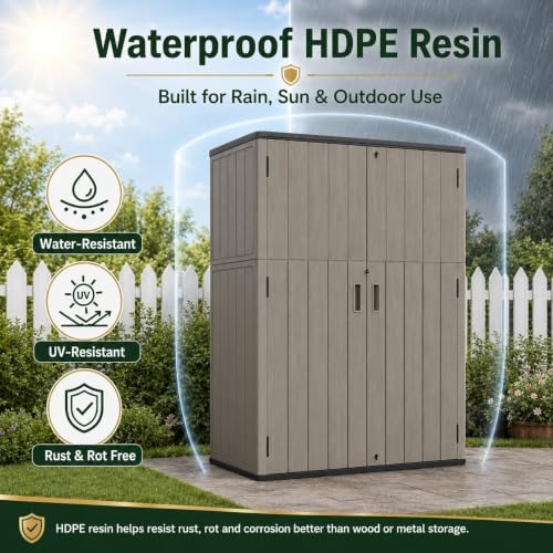 addok 57 cu.ft outdoor storage shed,resin storage cabinet, side view
