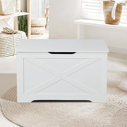 timberer 31.5" storage chest, wooden storage bench, entryway on a desk or shelf