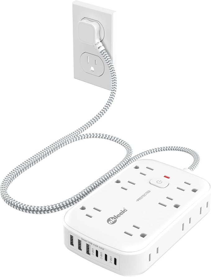 Flat Multi Plug Extender with 6 USB Wall Charger, 12 AC Outlets Wall Adapter by okleeic