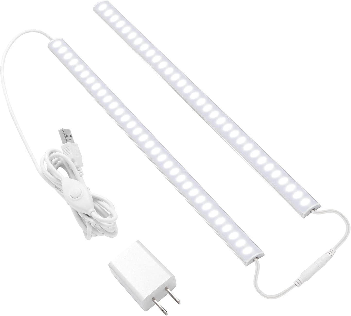 Plug-in Under Cabinet Lighting, 2pcs 12 Inch Dimmable Closet Light, Cold White 6000K Linkable USB LED Light Bar, Memory Function, Under Counter Lights for Kitchen, Desk, Workspace
