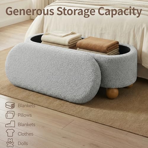 vknow 44.8" storage ottoman bench end of bed, close-up detail