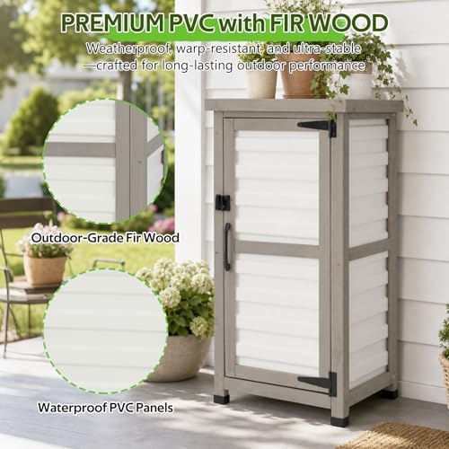small outdoor storage cabinet with metal top, 18 on a desk or shelf