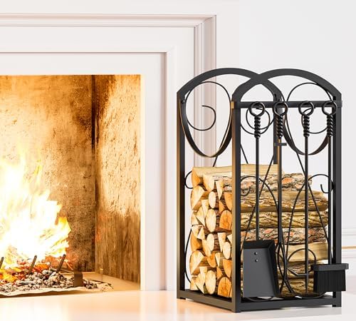 kingson firewood rack indoor/outdoor log holder, black, main product view