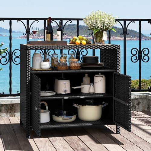 rattan storage cabinet, outdoor & indoor sideboards with shown in use