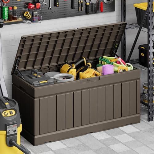 devoko 78 gallon deck box, waterproof resin outdoor, front angle view