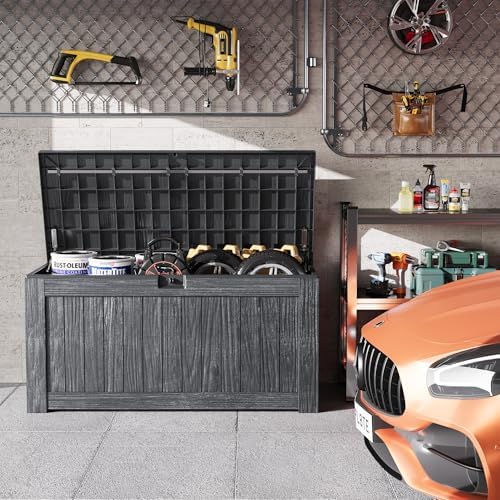 greesum outdoor storage box 120 gallon storage bin showing dimensions