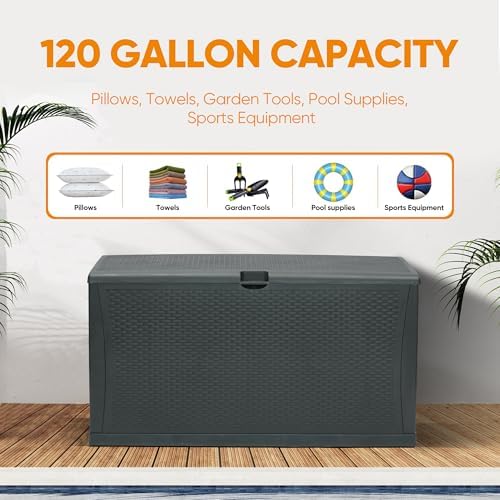 zyjoyy 100 gallon resin deck box waterproof outdoor, close-up detail