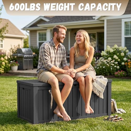 easyup 220 gallon deck box waterproof lockable outside showing dimensions
