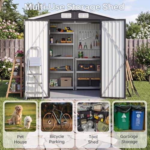 6x4ft outdoor storage shed with floor black on a desk or shelf