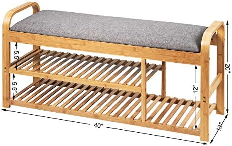 tangkula bamboo entryway shoe bench, 3 tier sturdy, close-up detail