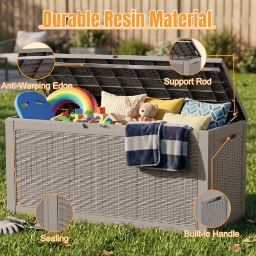 outdoor storage box, 170 gal waterproof resin deck, close-up detail