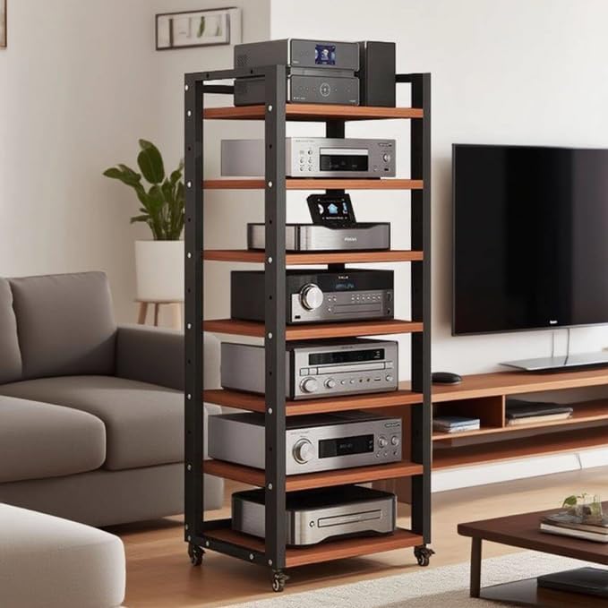 Dernoing 7 Tier Audio Rack Tower, CD Record Player Stereo Receiver AV Equipment - Image 4