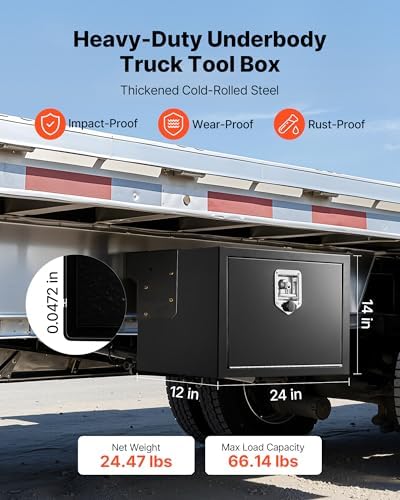 vevor underbody truck tool box, 24 x 12 shown in use