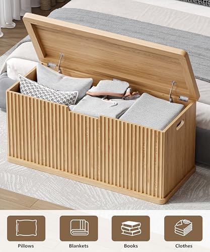 akxomel 37.4" fluted storage chest wooden storage trunk, side view