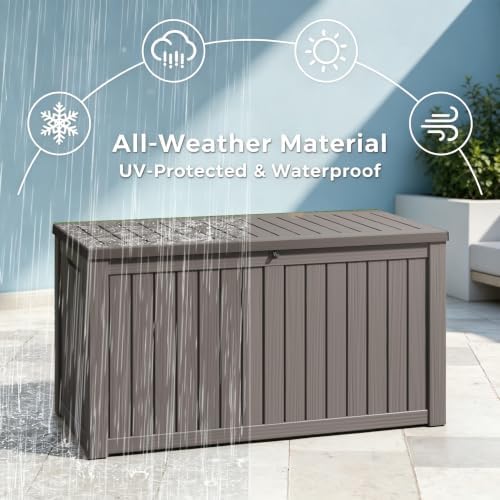 resin outdoor deck storage box waterproof (grey, 180, front angle view