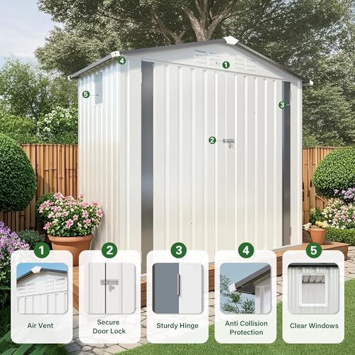 6x3.5 ft outdoor storage shed, small metal garden, side view
