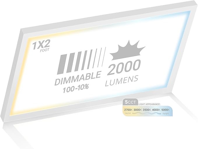 NUWATT 1x2 FT LED Flat Panel, 5CCT 2700K/3000K/3500K/4000K/5000K Selectable by NUWATTLighting