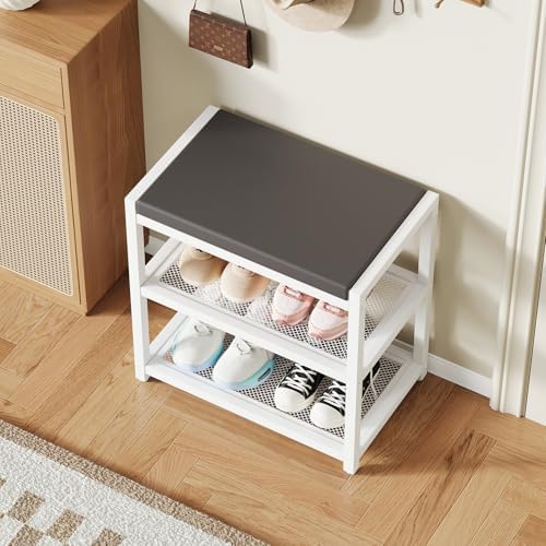 small shoe bench shoe rack storage bench entryway, front angle view