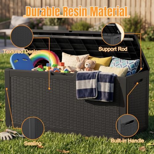 outdoor storage box, 160 gallon waterproof resin deck, close-up detail