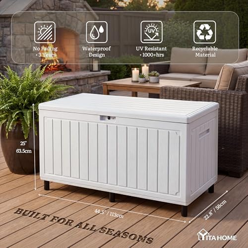 yitahome 90 gallon outdoor double-wall deck box w/6, side view