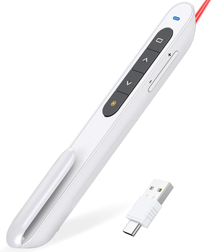 DinoFire White USB C Presentation Clicker Wireless Presenter Remote by DinoFire