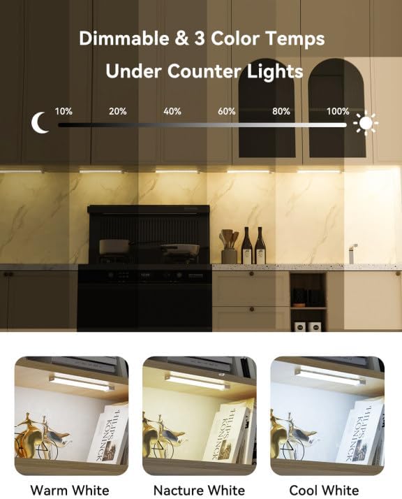 6-Pack 8-Inch Under Cabinet Lighting with Charging Station Rechargeable Motion Sensor Light Indoor 3 Color Dimmable Closet Light USB LED Magnetic Wireless Under Counter Lights for Kitchen Stair