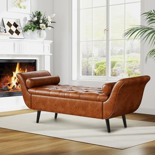 storage bench for bedroom, 65" end of bed, side view