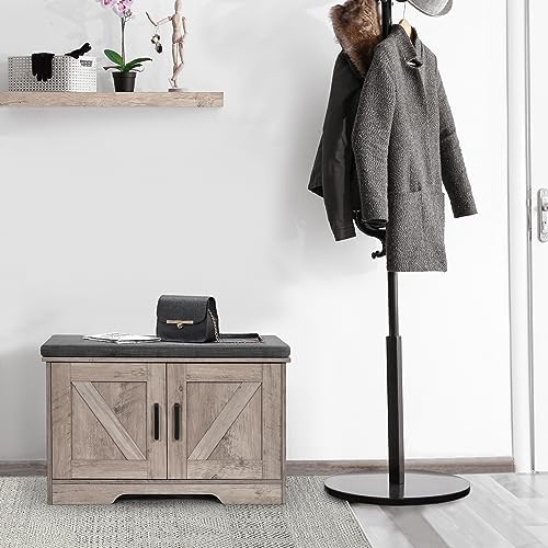 homsho farmhouse shoe storage bench with 2 barn, front angle view