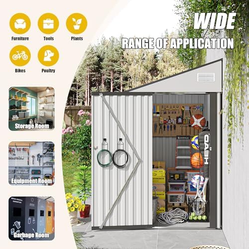 yopto 4×8 ft outdoor metal storage shed,heavy-duty lean, front angle view