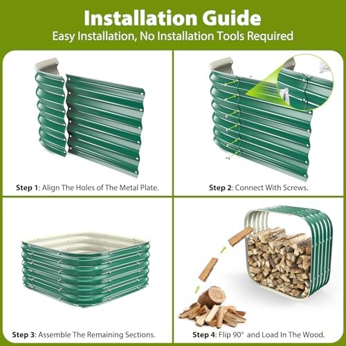 27.5 x 27.5 inch square green firewood rack,log showing dimensions