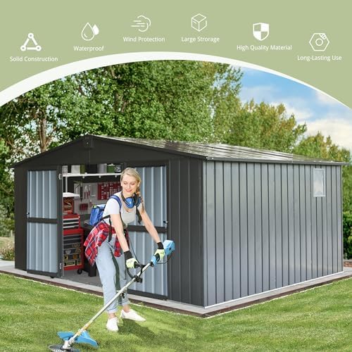 domi outdoor storage shed 11'x12.5', metal sheds storage, front angle view