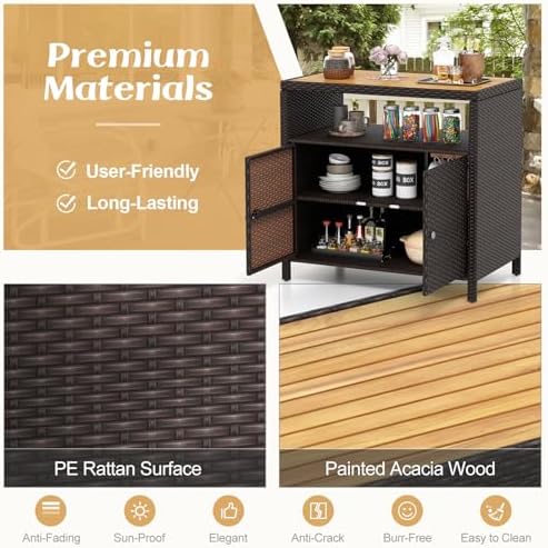 tangkula rattan outdoor storage cabinet, patiojoy outdoor cabinet, side view