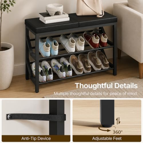 yatiney shoe bench with cushion, entryway bench with on a desk or shelf