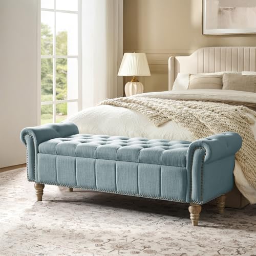 hulala home farmhouse storage bench, blue on a desk or shelf