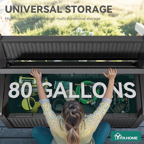 yitahome 80 gallon storage bench deck box, lockable shown in use
