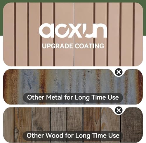 aoxun 10x12 ft galvanized steel outdoor storage shed on a desk or shelf