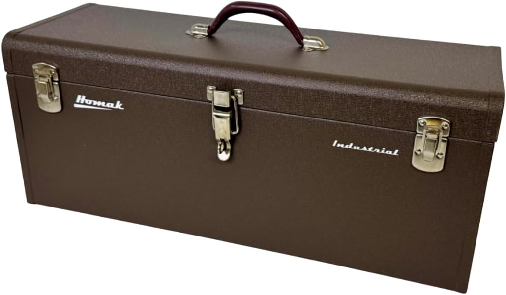 homak 24-inch industrial steel toolbox, brown wrinkle powder shown in use