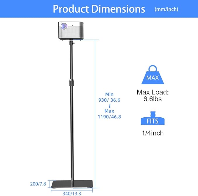 suptek Projector Stand 360°Swivel, Height Adjustable 36.6-46.8inch, Mini - Image 7